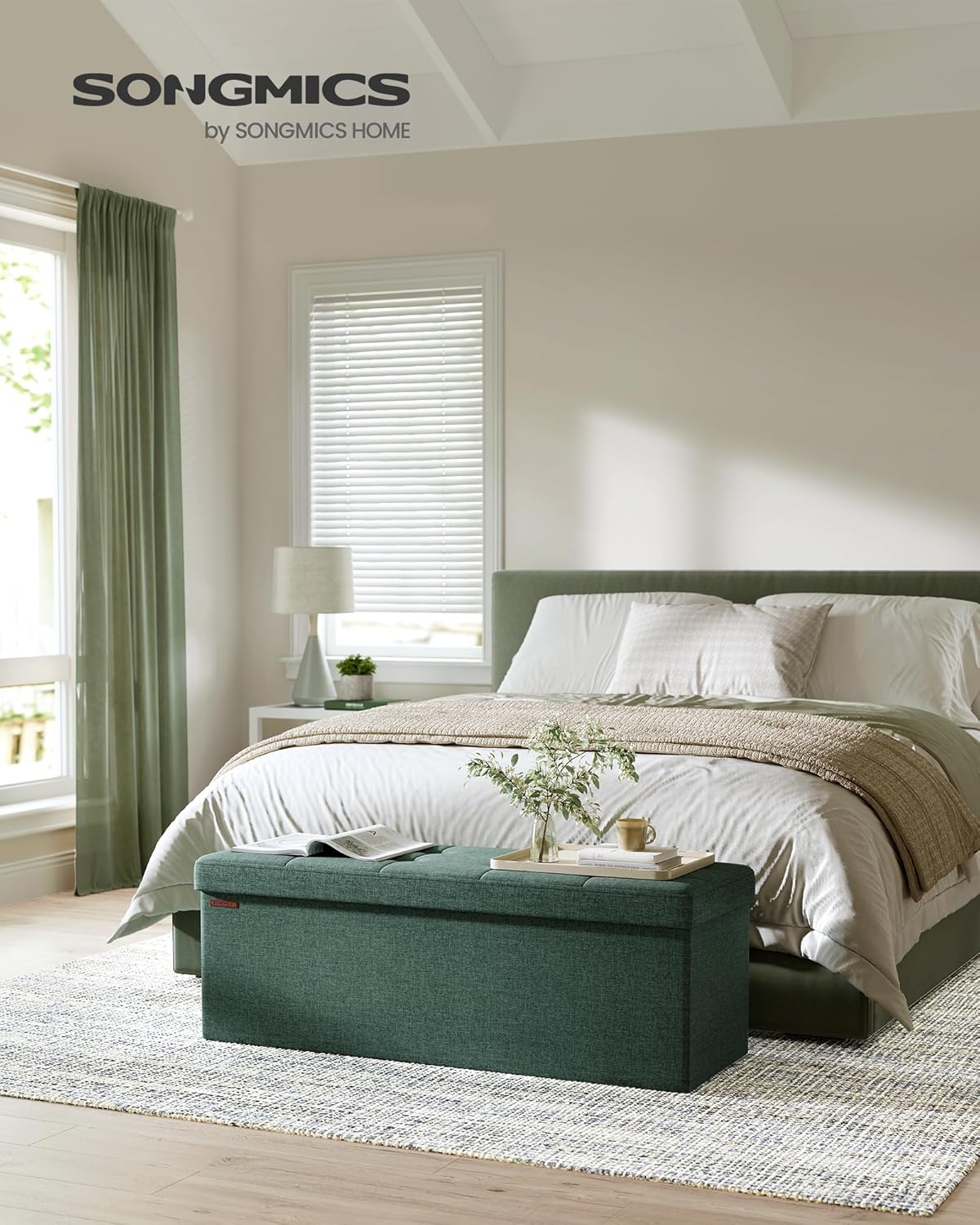 SONGMICS MAZIE Collection - 43 Inches Folding Storage Ottoman Bench, Ottoman Foot Rest, End of Bed