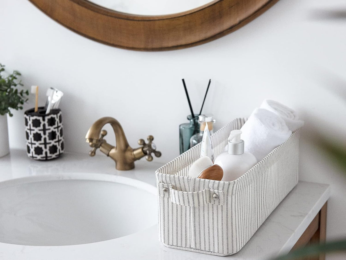 StorageWorks Narrow Storage Bins, Small Basket for Closet and Shelves, Fabric Organizer with