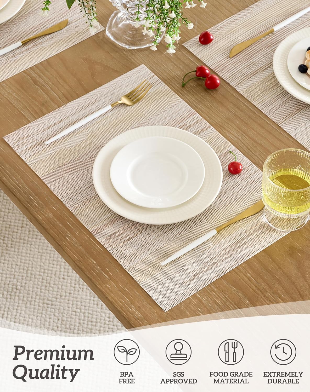 Leetaltree Lightsteel Beige with Yellow Placemats Set of 4 - Heat Resistant Non-Slip Place mats for