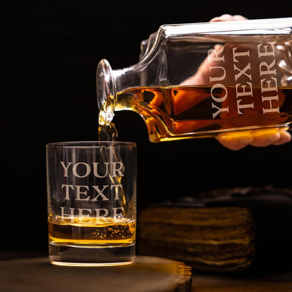 Gifts Inscribed Custom Text Whiskey Decanter & Glasses Set of 2 – Engraved Glass Cups Drinking
