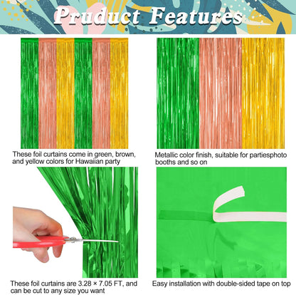 2 Pack Luau Decorations, 3.28 FT x 7.05 FT Summer Party Streamer, Green Brown Yellow Backdrop