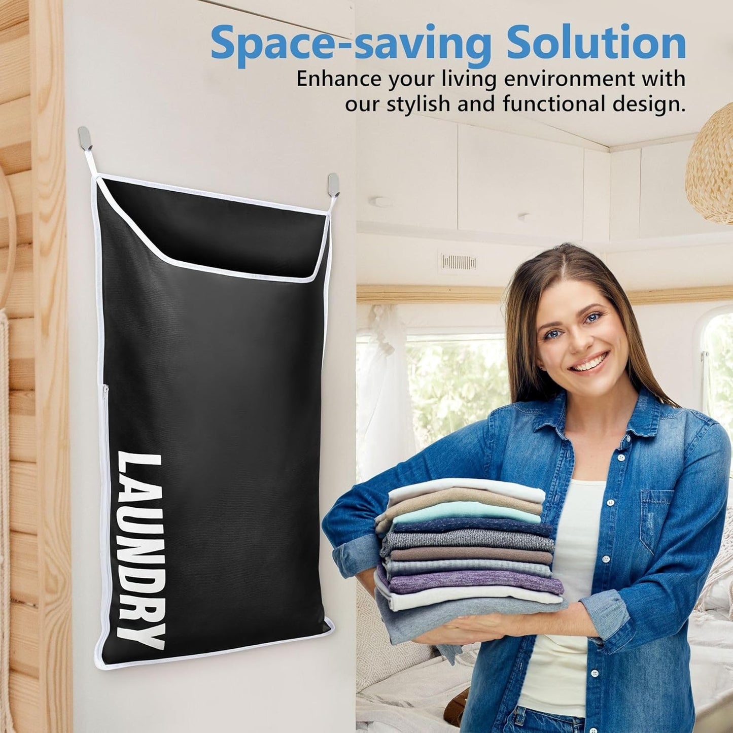 Hanging Laundry Hamper Bag XL 40x22", Space Saving over the Door Storage Bags, Behind the Door
