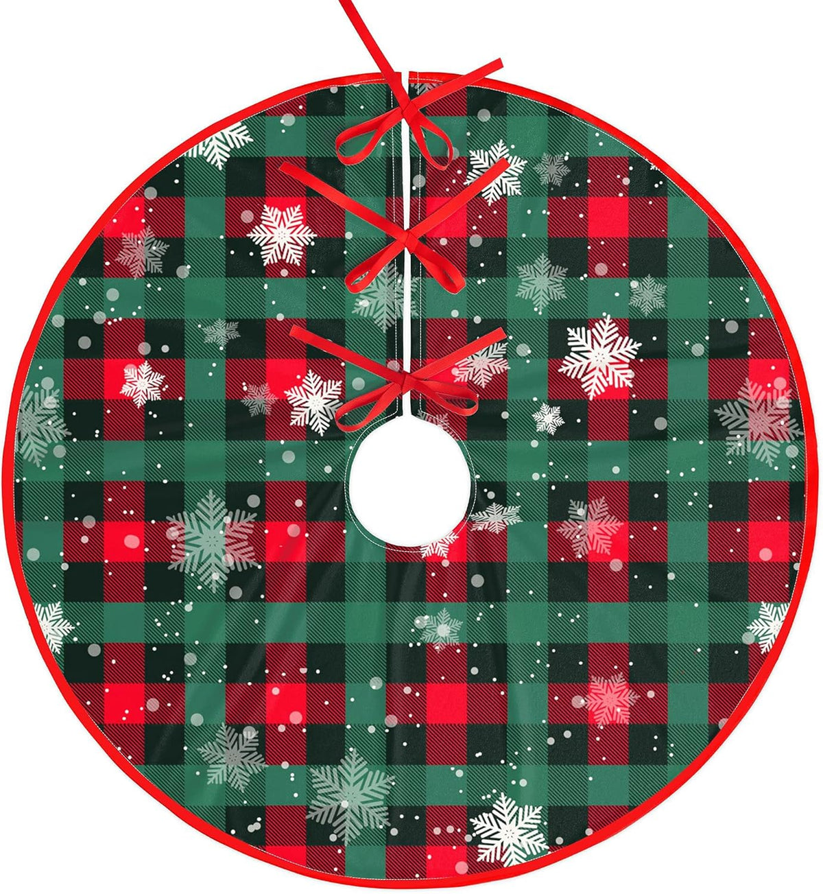 Christmas Tree Skirt Buffalo Plaid Tree Skirt Snowflake Thick Xmas Tree Skirt for Holiday Party