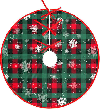 Christmas Tree Skirt Buffalo Plaid Tree Skirt Snowflake Thick Xmas Tree Skirt for Holiday Party