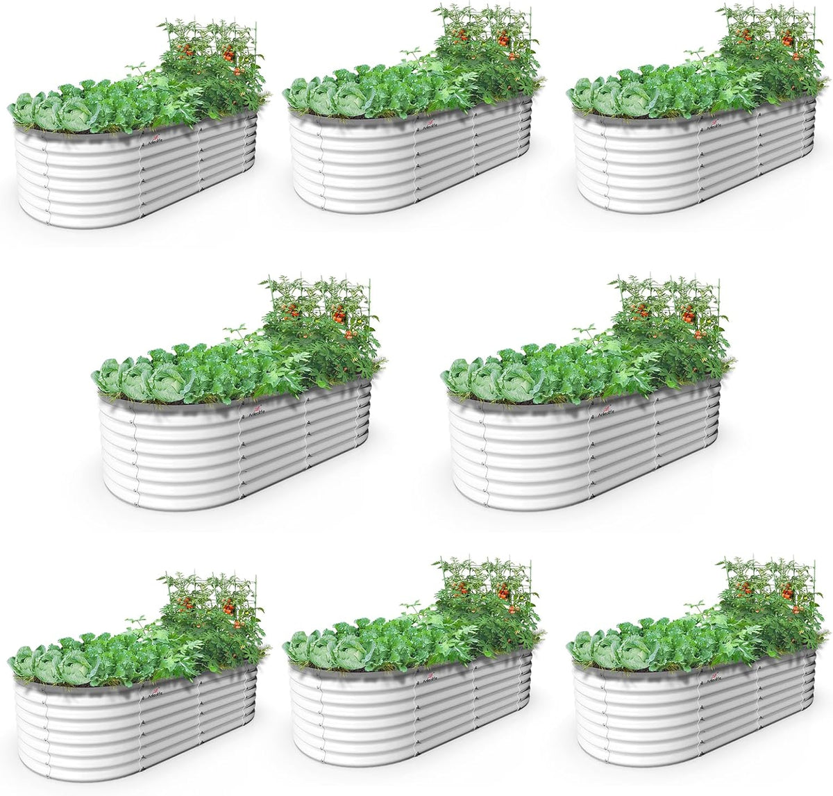 A ANLEOLIFE 6X3X2 ft Galvanized Raised Garden Beds Outdoor-8 Pack, Oval Large Metal Deep Root