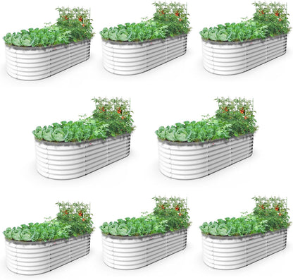 A ANLEOLIFE 6X3X2 ft Galvanized Raised Garden Beds Outdoor-8 Pack, Oval Large Metal Deep Root