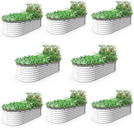 A ANLEOLIFE 6X3X2 ft Galvanized Raised Garden Beds Outdoor-8 Pack, Oval Large Metal Deep Root