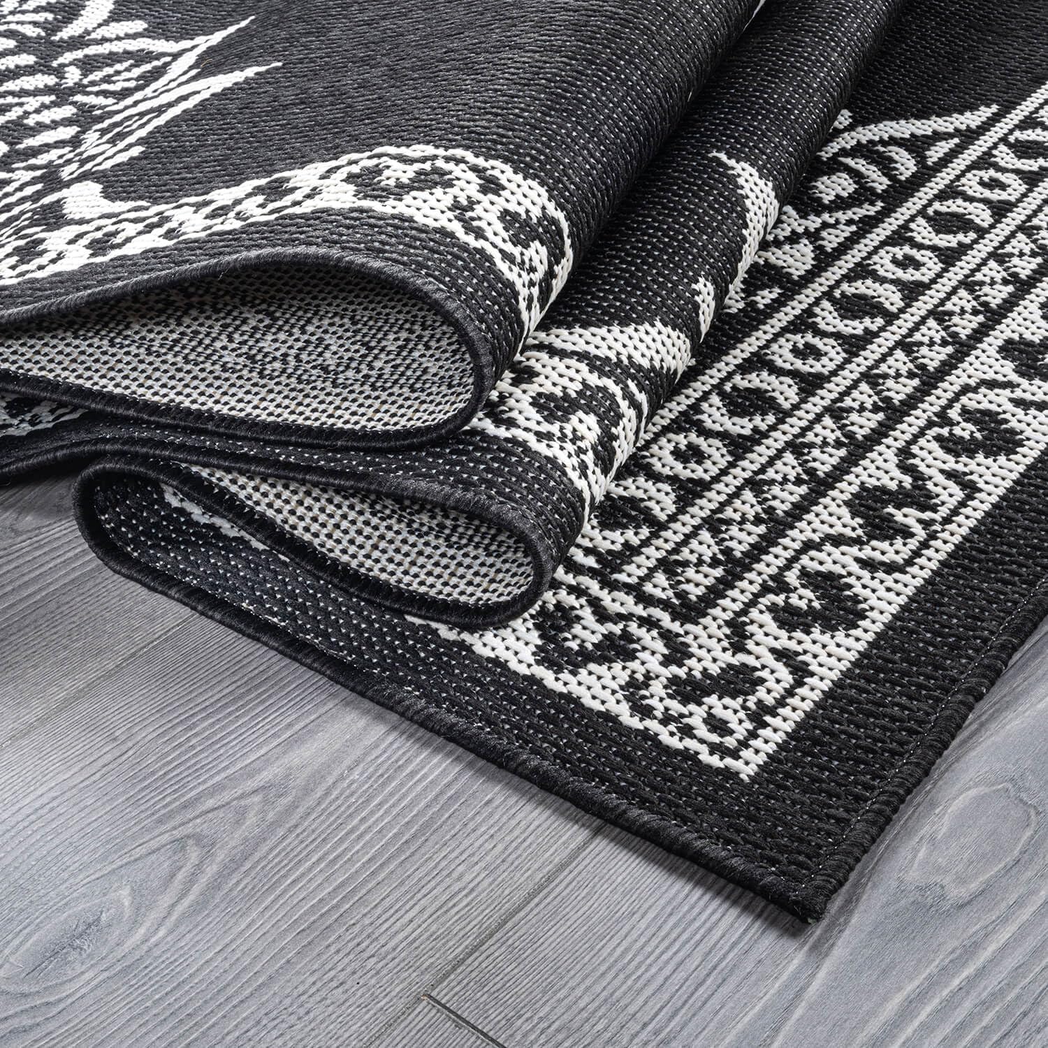 CAMILSON Outdoor Rug, 5x7 Medallion Black White Modern Area Rugs for Indoor and Outdoor Patios