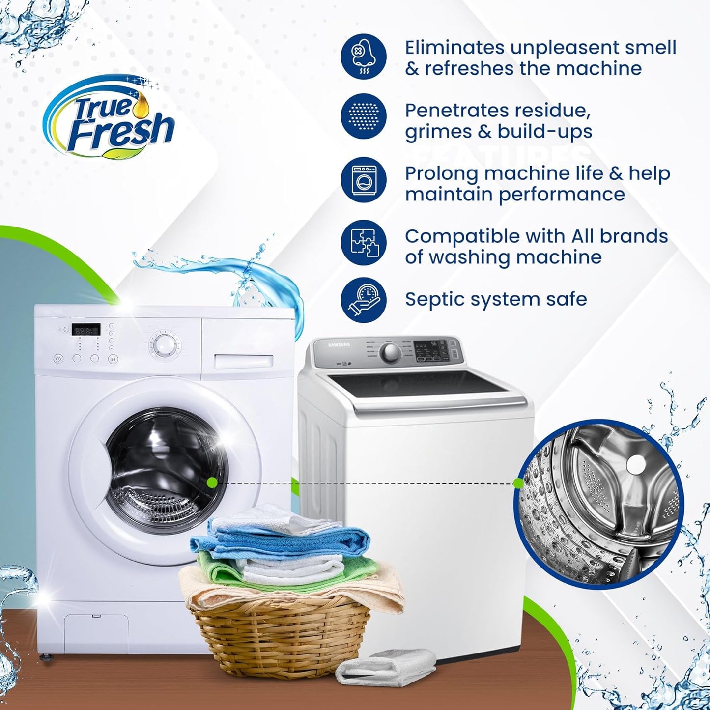 True Fresh Washing Machine Cleaner Tablets – 25-Pack Deep Cleaning for Front Loader, Top Load & HE