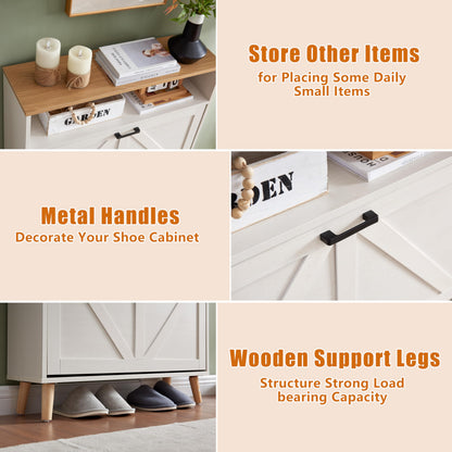Alaxgumrol Shoe Storage Cabinet for Entryway with 2 Flip Drawers, Farmhouse Narrow Shoe Rack