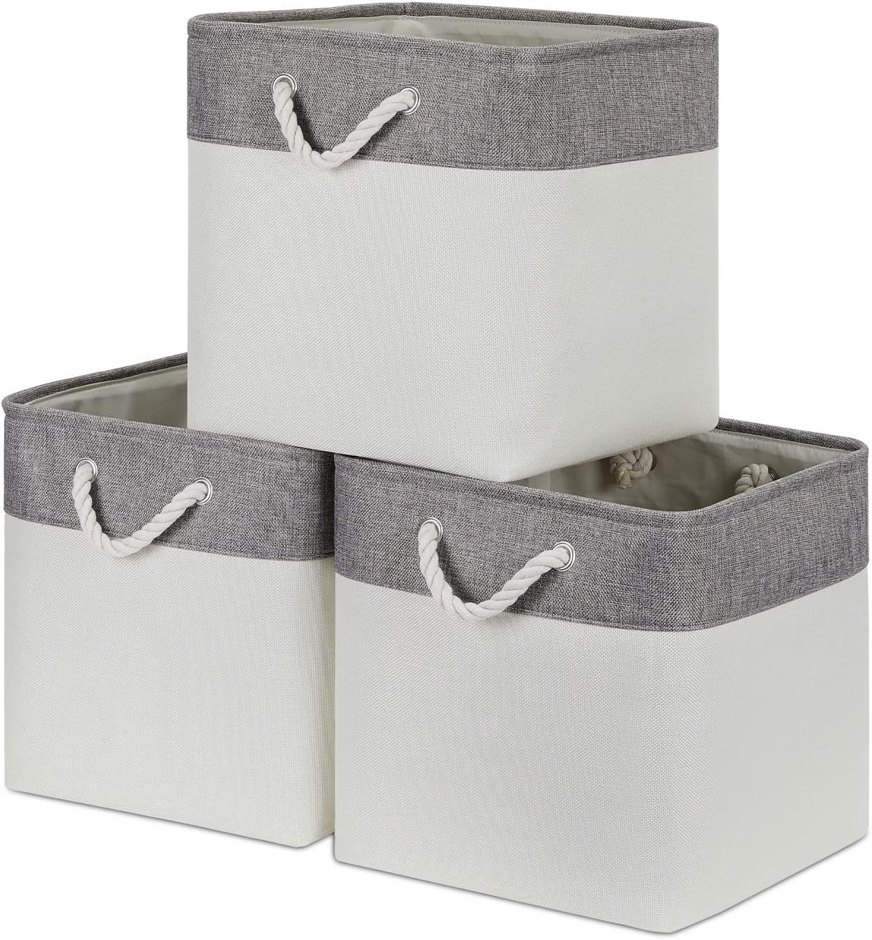 Bidtakay Fabric White Baskets for Shelves Set of 3 Cube Storage Large Organizer Bins 13x13 Closet