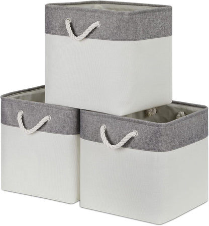 Bidtakay Fabric White Baskets for Shelves Set of 3 Cube Storage Large Organizer Bins 13x13 Closet