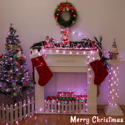YEGUO Solar Christmas Candy Cane Rope Lights, 2 Packs Each 33ft 100 LED Red & White Solar Rope
