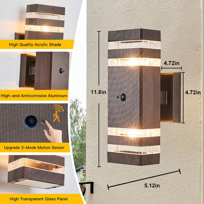 2 Pack Oil Rubbed Bronze Outdoor Wall Lights with 3-Mode Motion Sensor Up Down Porch Lights Modern