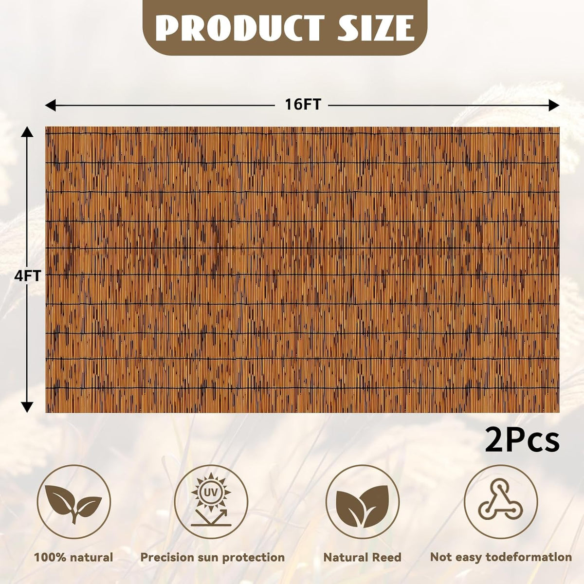 Bamboo Reed Fencing, Light Russet Bamboo Fence Rolls 4 Feet High, Decorative Reed Screen Privacy