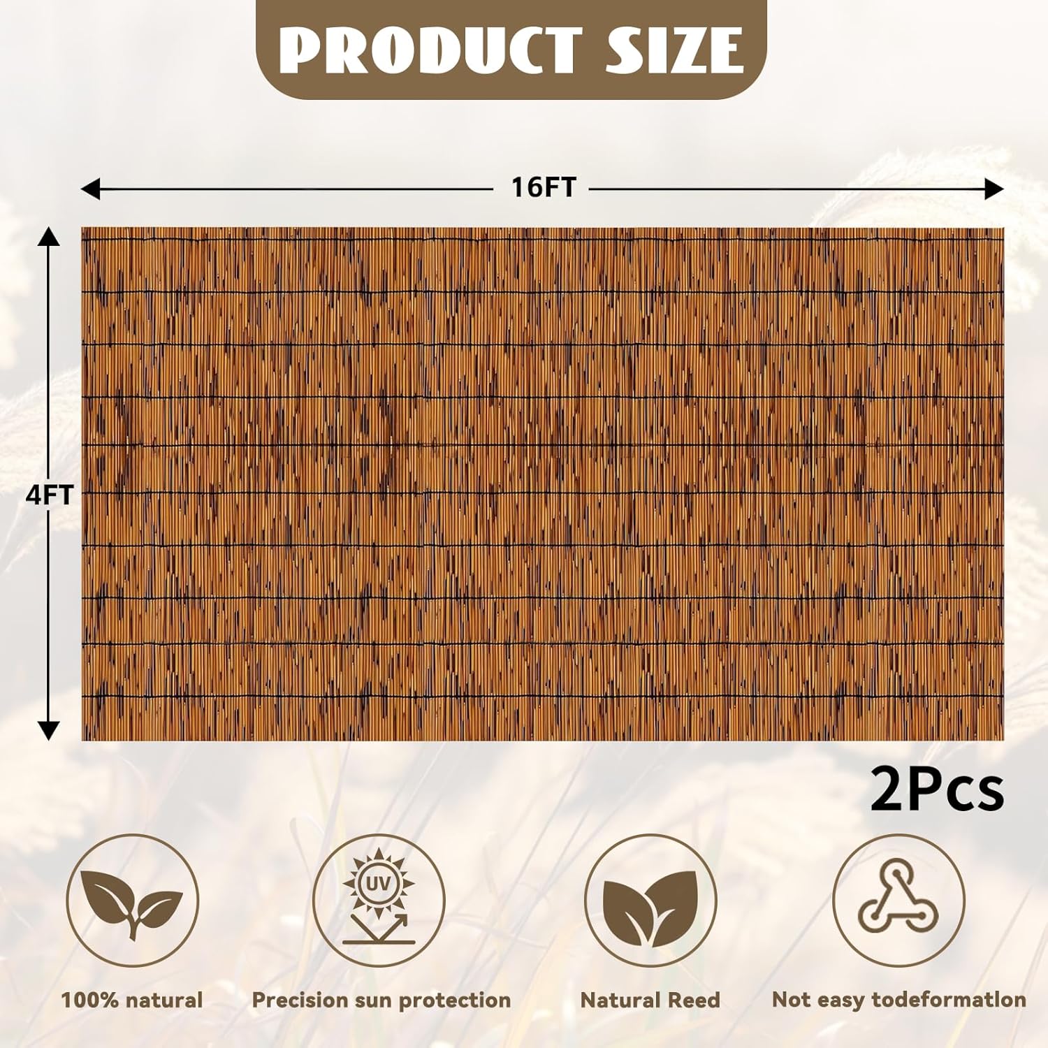 Bamboo Reed Fencing, Light Russet Bamboo Fence Rolls 4 Feet High, Decorative Reed Screen Privacy