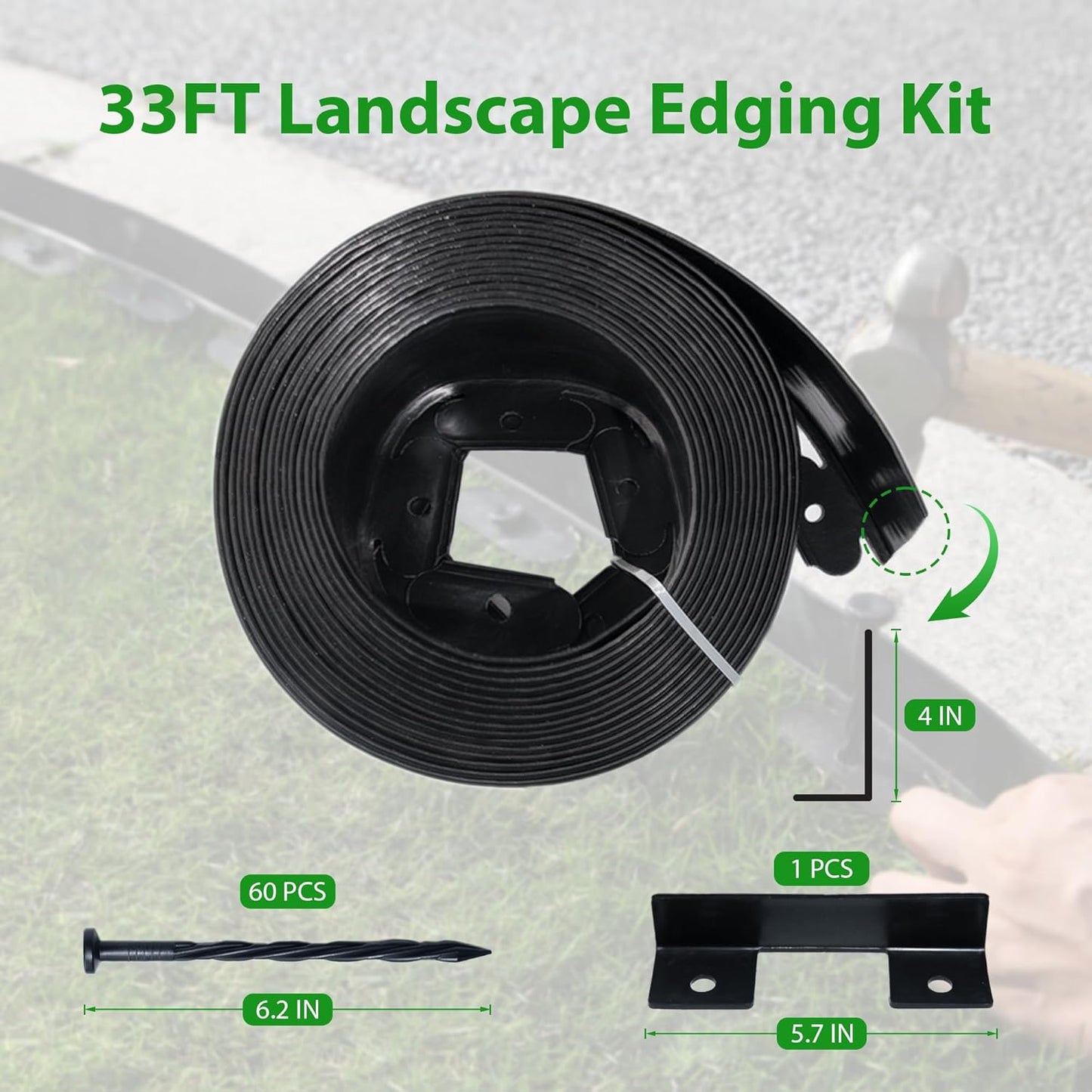 Landscape Edging Border 33 FT 4 Inch Tall with 60 Spikes, Plastic Edging for Landscaping, Garden