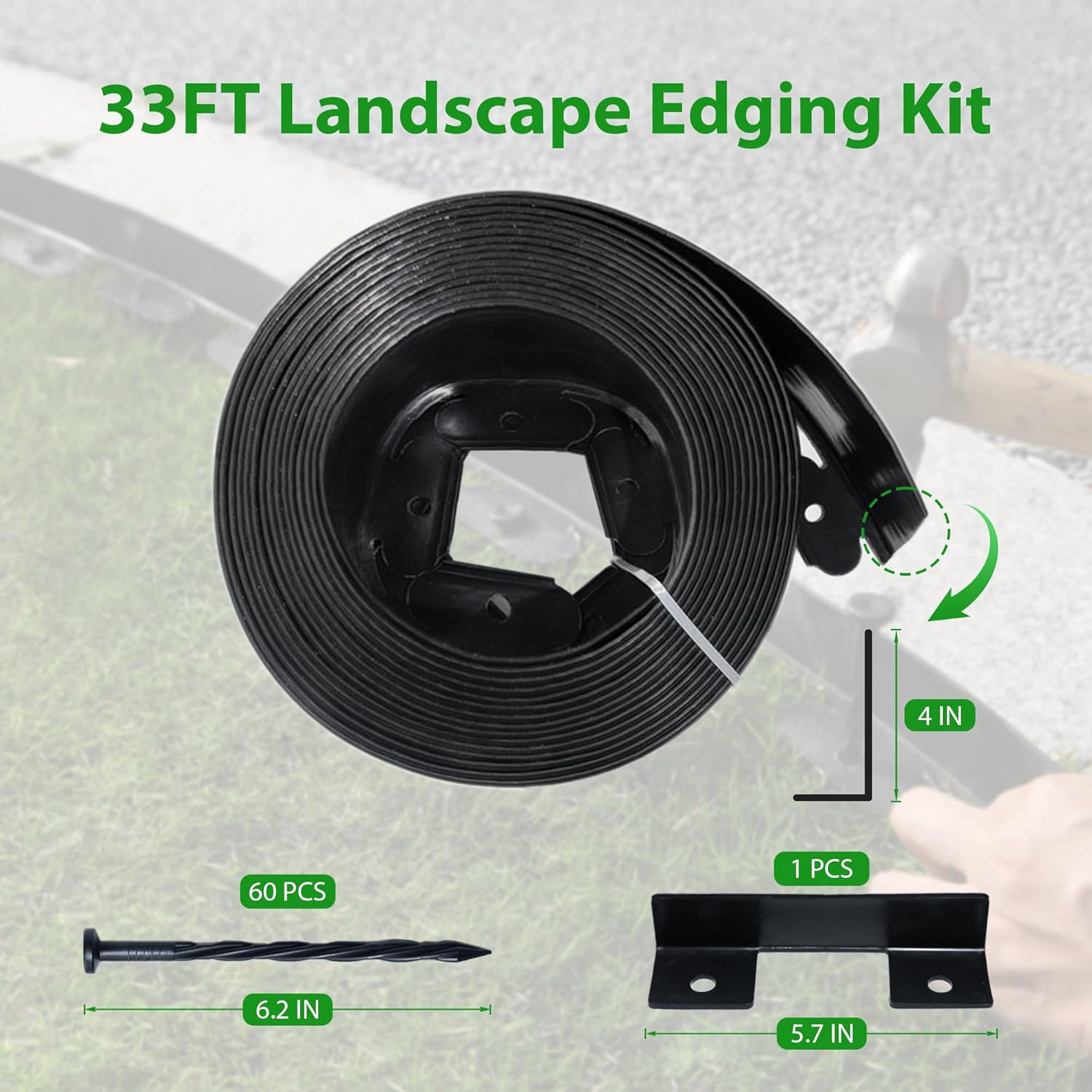 Landscape Edging Border 33 FT 4 Inch Tall with 60 Spikes, Plastic Edging for Landscaping, Garden