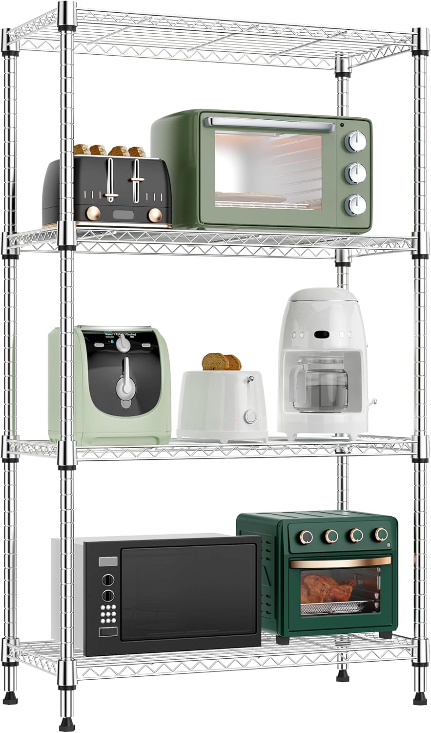 1000 lbs 4 Tier Shelf Metal Storage Shelves Wire Rack Closet Organizers for Garage Kitchen Bathroom
