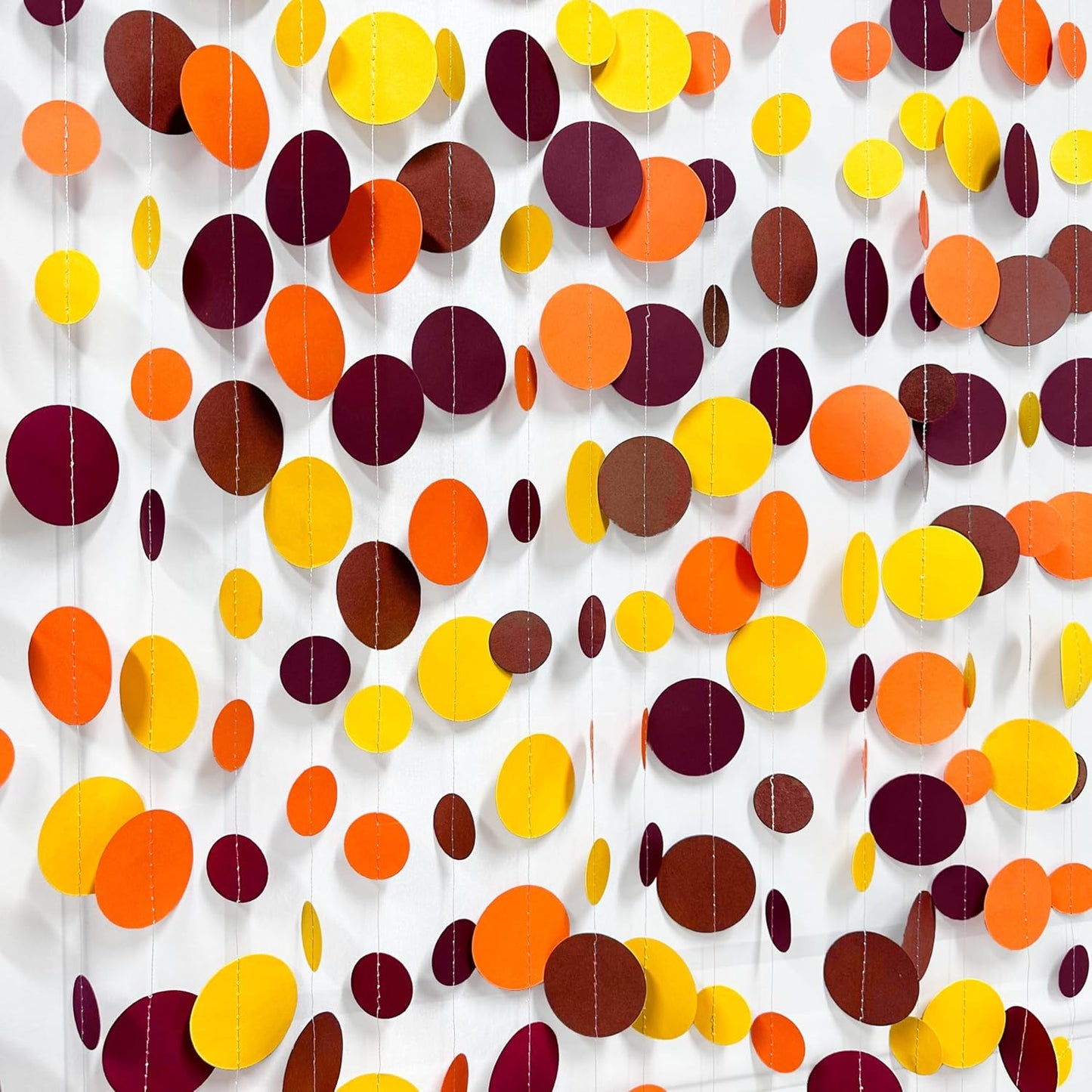 46Ft Fall Party Decorations Polka Dots Garlands Orange Yellow Burgundy Brown Hanging Paper Circle