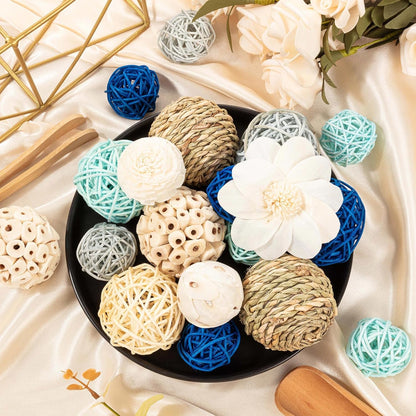 15Pcs Blue and White Decorative Balls for Potpourri Bowl Filler, Bowl Filler for Table Centerpiece