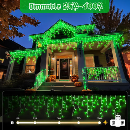 JMEXSUSS 400 LED 38.8F Green Icicle Lights for Halloween Decorations, Green Halloween Lights Indoor