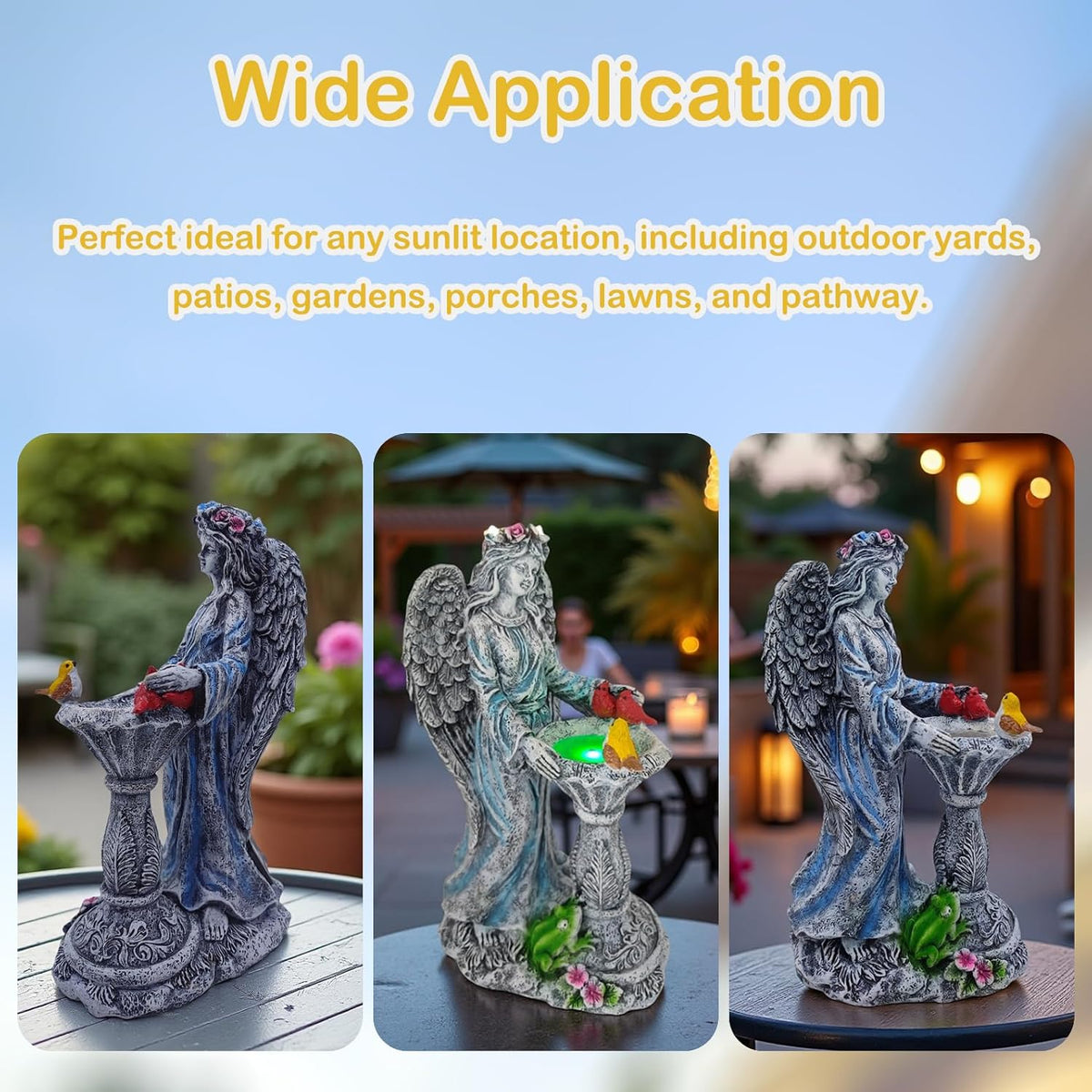 Mrocioa Solar Outdoor Garden Decor Angel Statue Light with Color Changing Birdbath, Waterproof Led