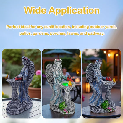 Mrocioa Solar Outdoor Garden Decor Angel Statue Light with Color Changing Birdbath, Waterproof Led