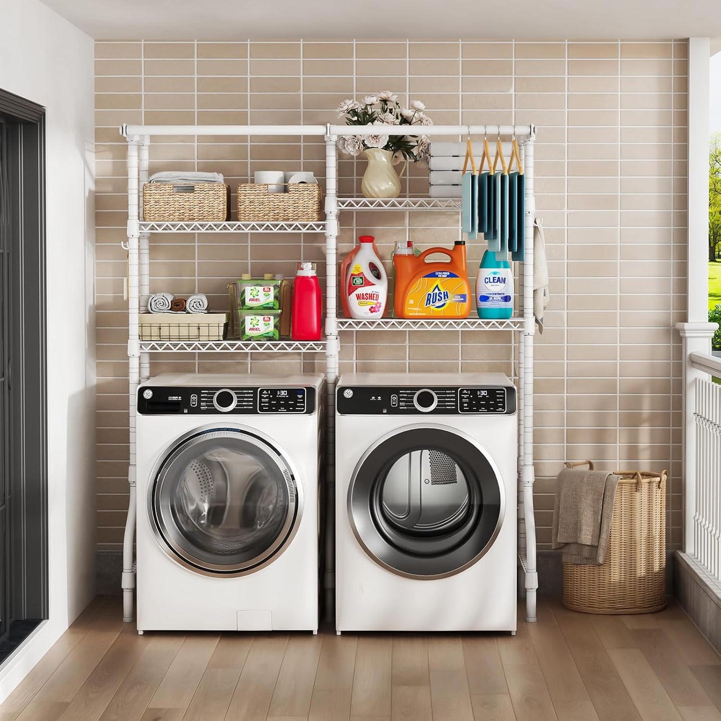 U14 Over Washer and Dryer Storage Shelves, 4 Tiers Laundry Room Storage and Organizer System, Space