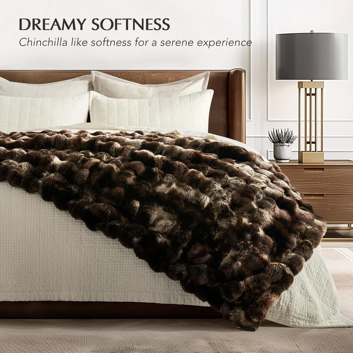 EVERGRACE Ultra Soft Luxury Fluffy Ridgeline Faux Rabbit Fur Throw Blanket, Thick Warm Bubble Throw