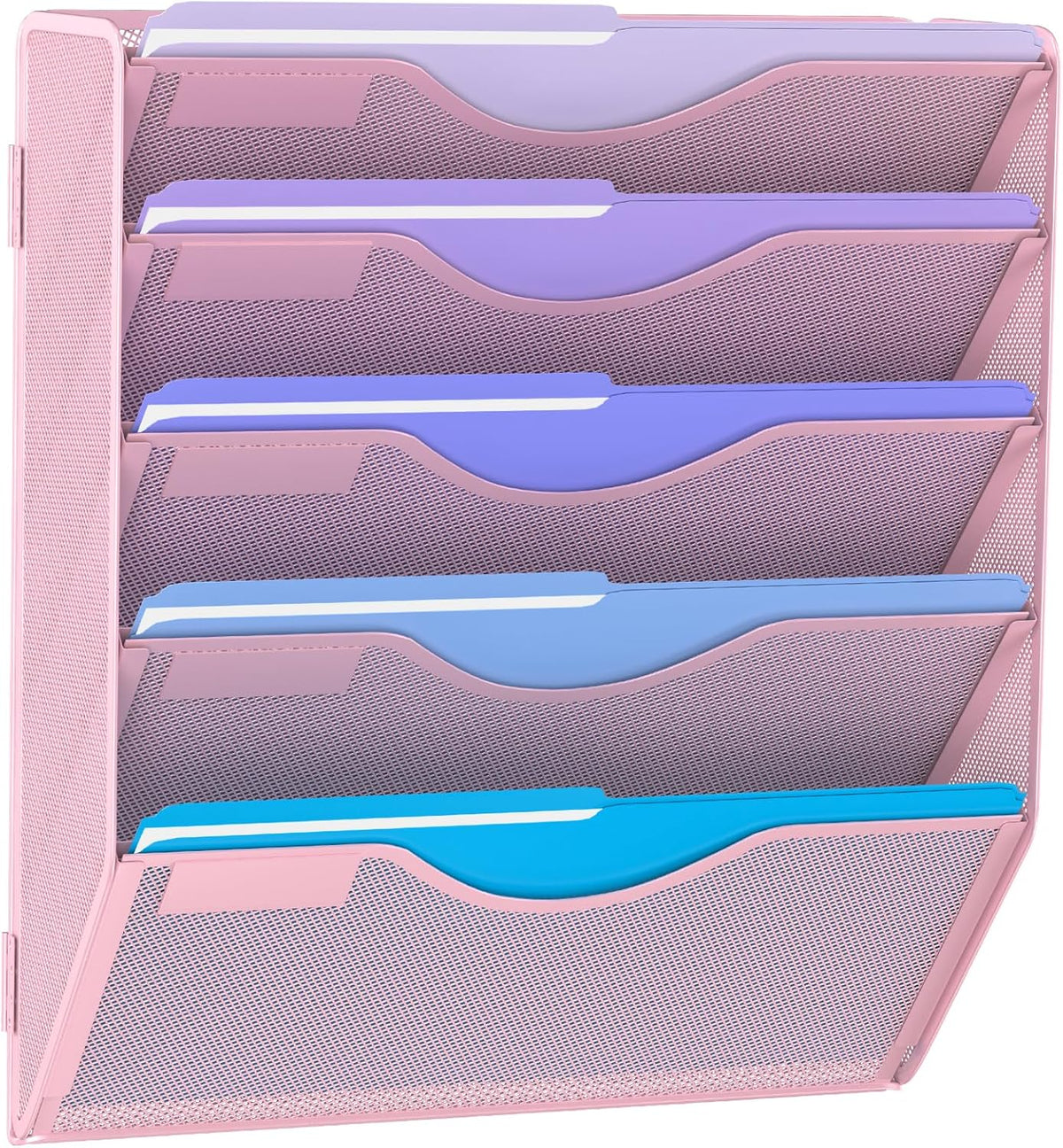 5 Tier Hanging Wall File Organizer, Mesh Mail Paper Orgnization Hanging File Folder Holder for Home