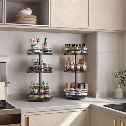 HOOBRO Lazy Susan Organizer, Rotating Spice Rack, 3-Tier Organizer, Turntable Spice Rack, Vertical