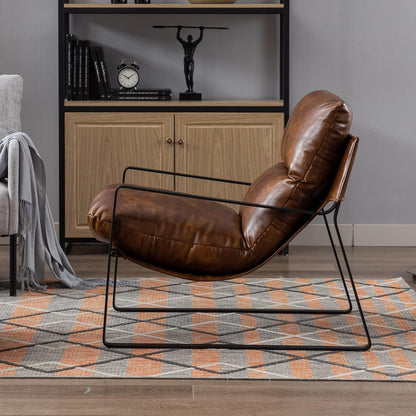 DUOMAY Mid-Century Accent Chair Armchair, Comfy PU Leather Leisure Chair Lazy Chair with Metal Leg
