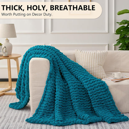 L'AGRATY Chunky Knit Blanket Throw: 50''x60'' Chenille Chunky Knitted Throw Blanket for Bed Couch