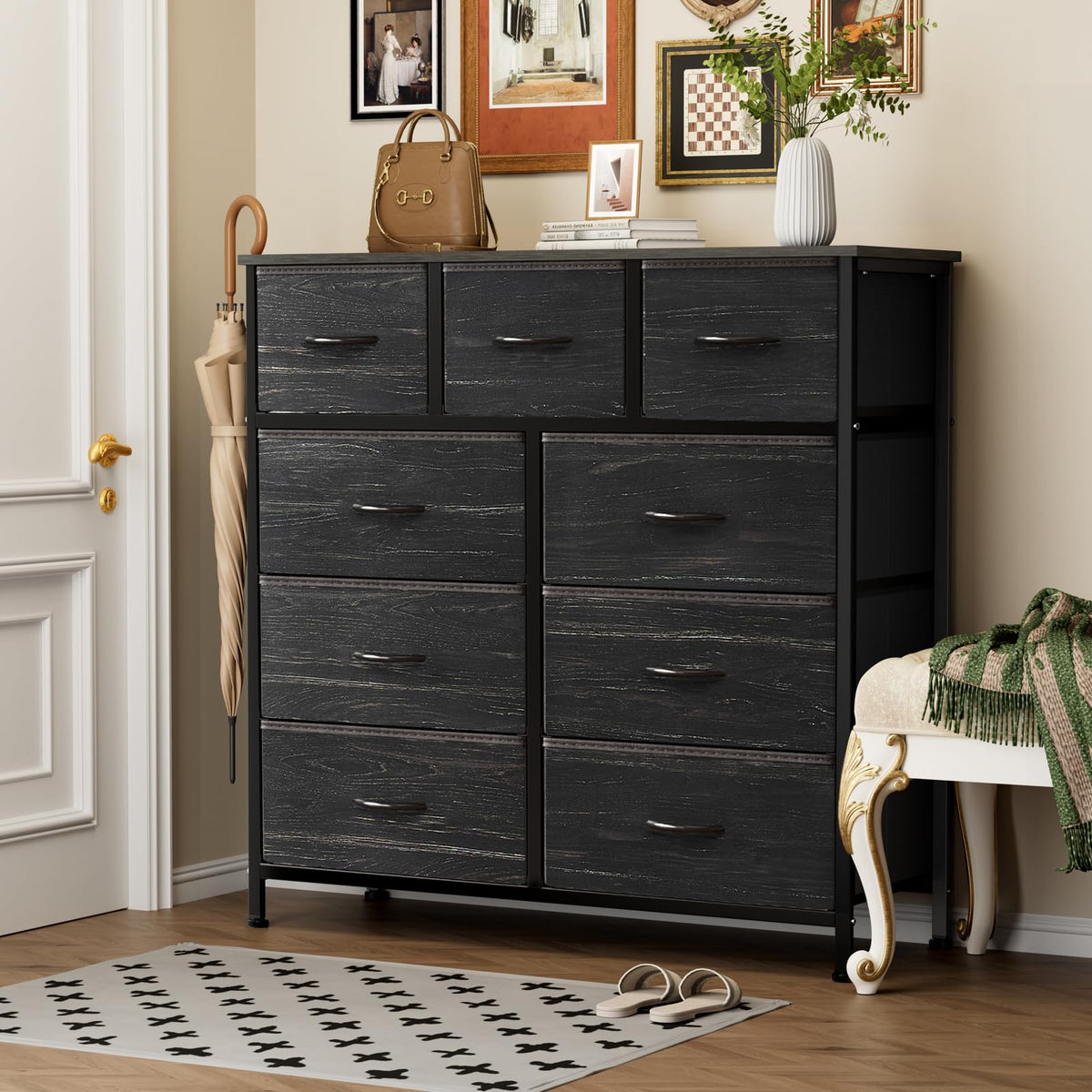 Sweetcrispy 9 Drawer Fabric Dresser Storage Tower Drawer Organizer