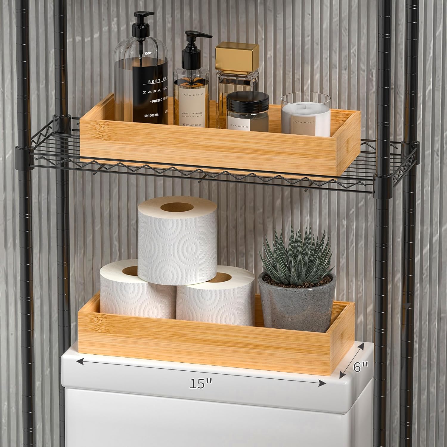 Kitchen Drawer Organizer Tray, Stackable Bamboo Deep Drawer Organizer for Large Silverware