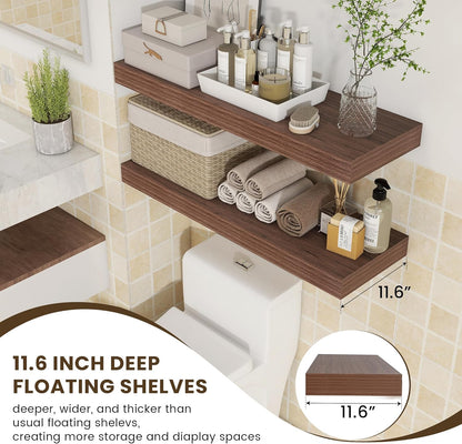 Deep Floating Shelves for Wall, 36'' x 12'' Rustic Large Floating Shelves Set of 2, 12 Inch Deep