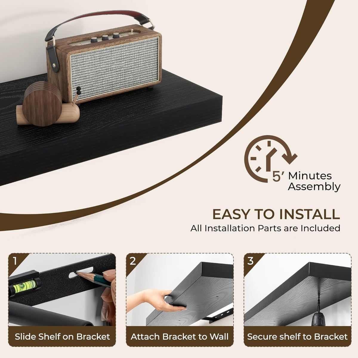RICHFOCUS 72Inch Floating Shelves for Wall 1 Pack Shelves for Bedroom|Kitchen|Bathroom Wall Mounted