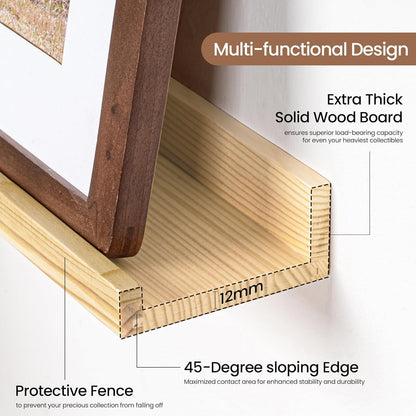 Picture Ledge Shelf, Solid Pine Wood Floating Shelves Set of 2, 32 Inches Nursery Book Shelves for