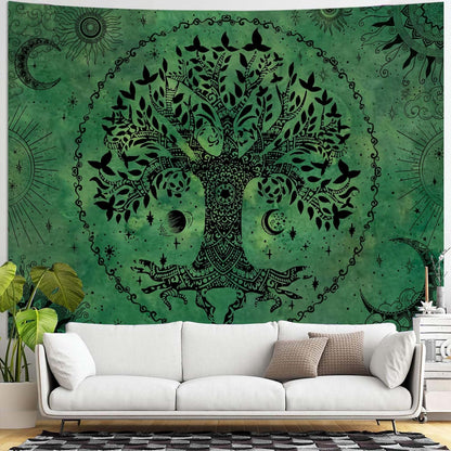 Lunerfex Tree of Life Mandala Tapestry Boho Tapestry for Bedroom Green Tapestries Wall Hanging