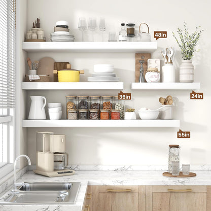 Heimlove 36 Inch White Floating Shelves for Wall,10 Inch Deep Wood Shelves with Invisible