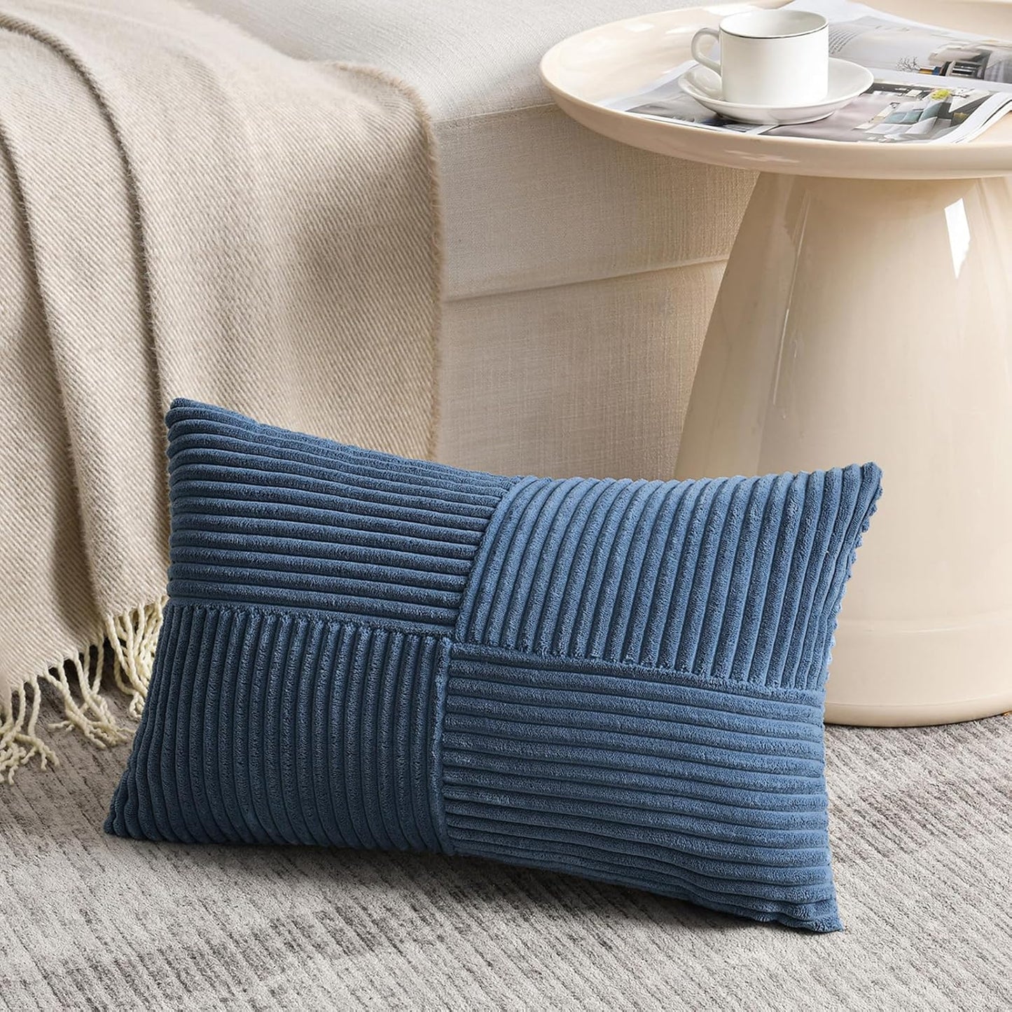 Fancy Homi 2 Packs Dusty Blue Long Lumbar Decorative Throw Pillow Covers 16x24 Inch for Couch Bed