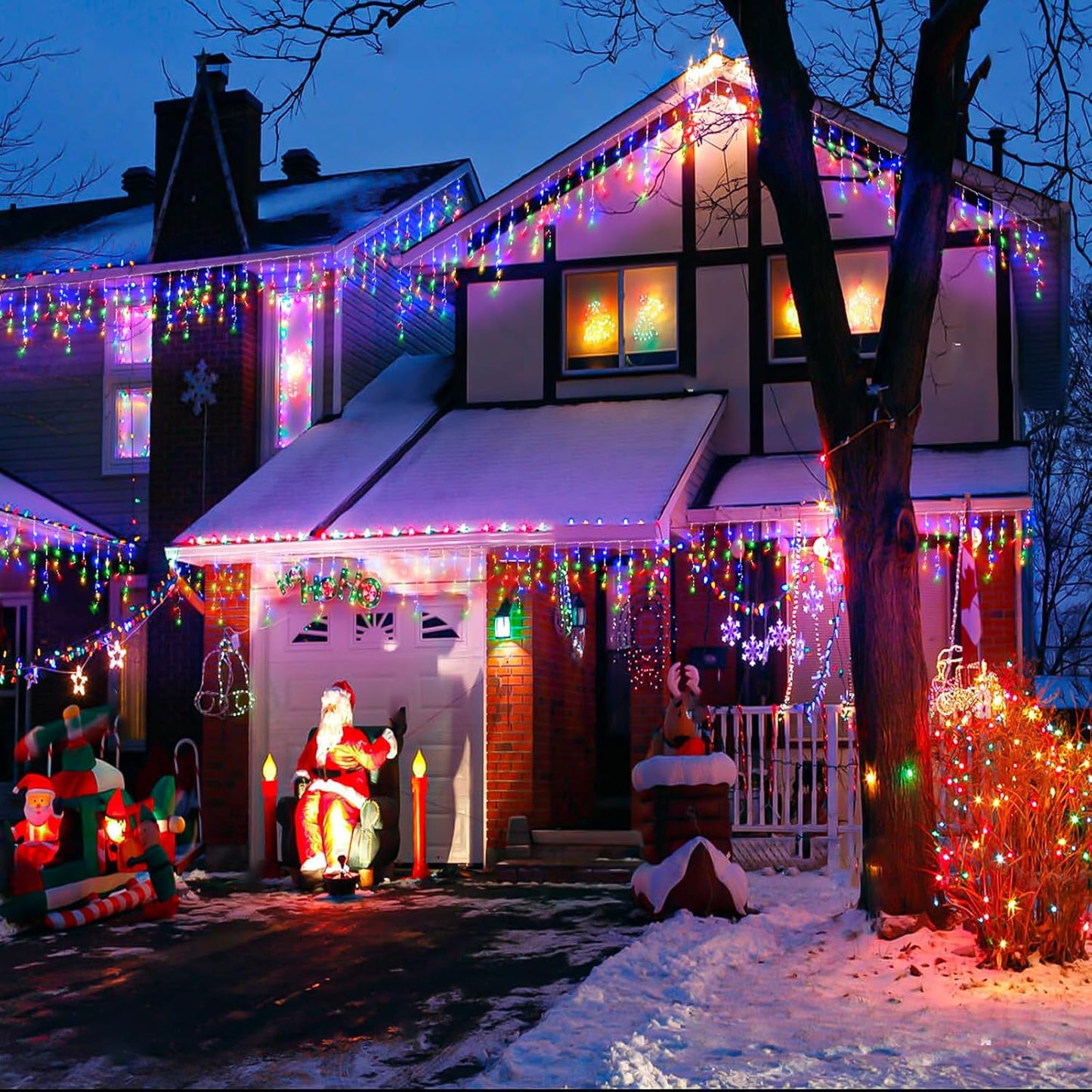 Icicle lights Outdoor - 66ft Christmas Lights with 640LED 120 Drops 8 Modes, Plug in Curtain String