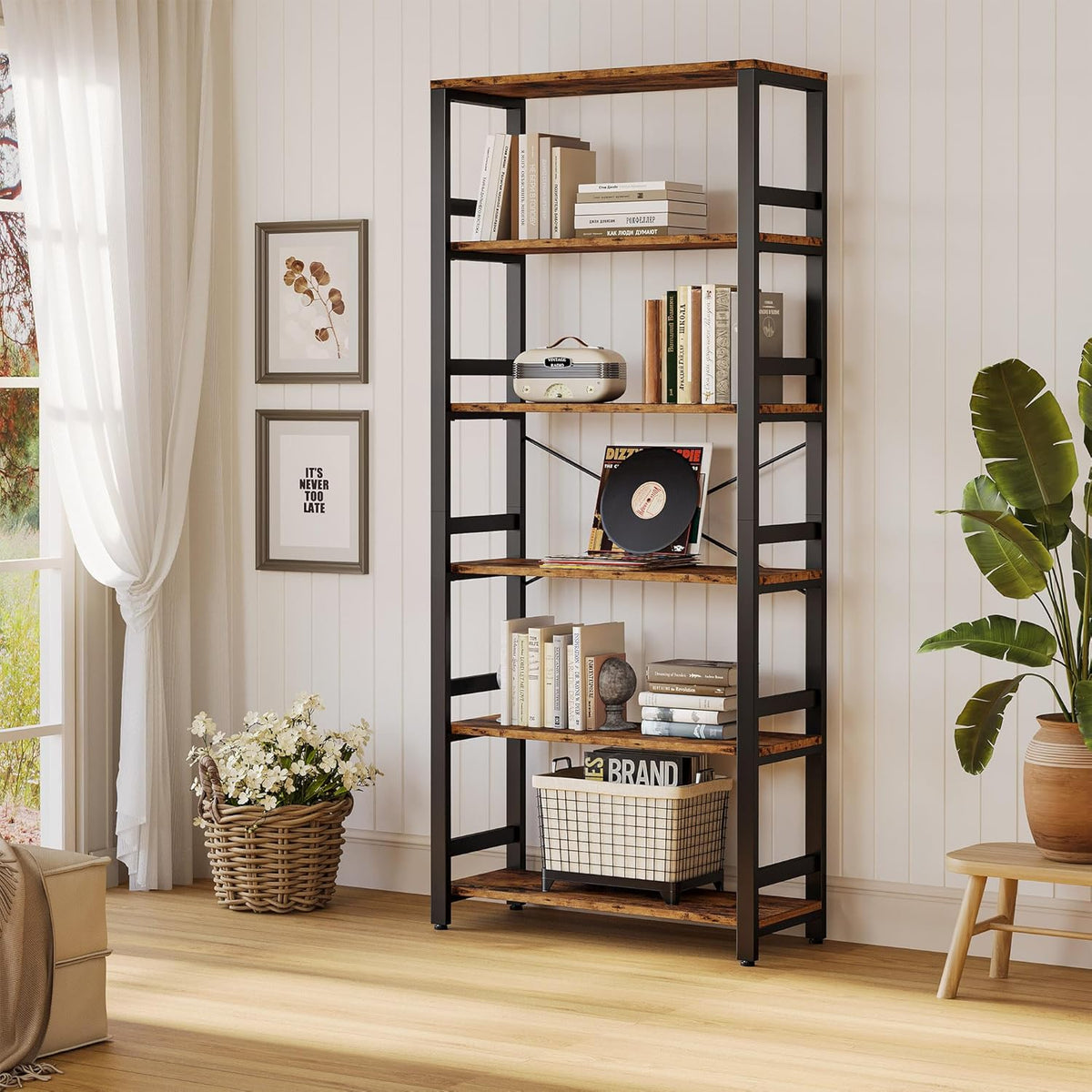 IRONCK Bookshelf, 31.5in Wide Shelf 6 Tier Bookcase, 110lbs/shelf Vintage Industrial Style