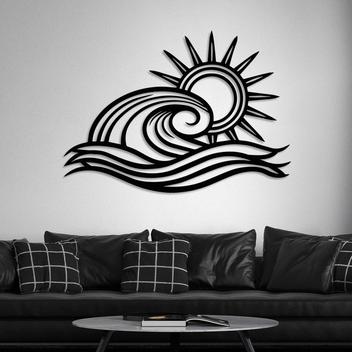 Wita Home Ocean Wave Metal Wall Art, Sun Beach Decor, Coastal Large Wall Sculpture for Home