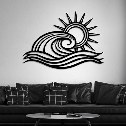 Wita Home Ocean Wave Metal Wall Art, Sun Beach Decor, Coastal Large Wall Sculpture for Home