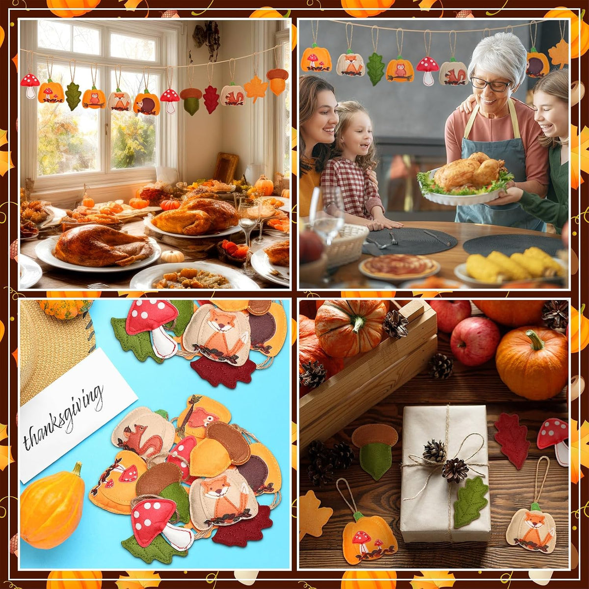 12 Pcs Fall Thanksgiving Tree Decoration 3D Felt Pumpkin Maple Leaf Hanging Felt Pumpkin Hanging