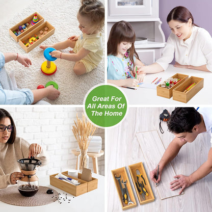 Bamboo Drawer Organizer – Set of 2 Stackable Storage Boxes, Silverware Tray & Small Gadget Holder