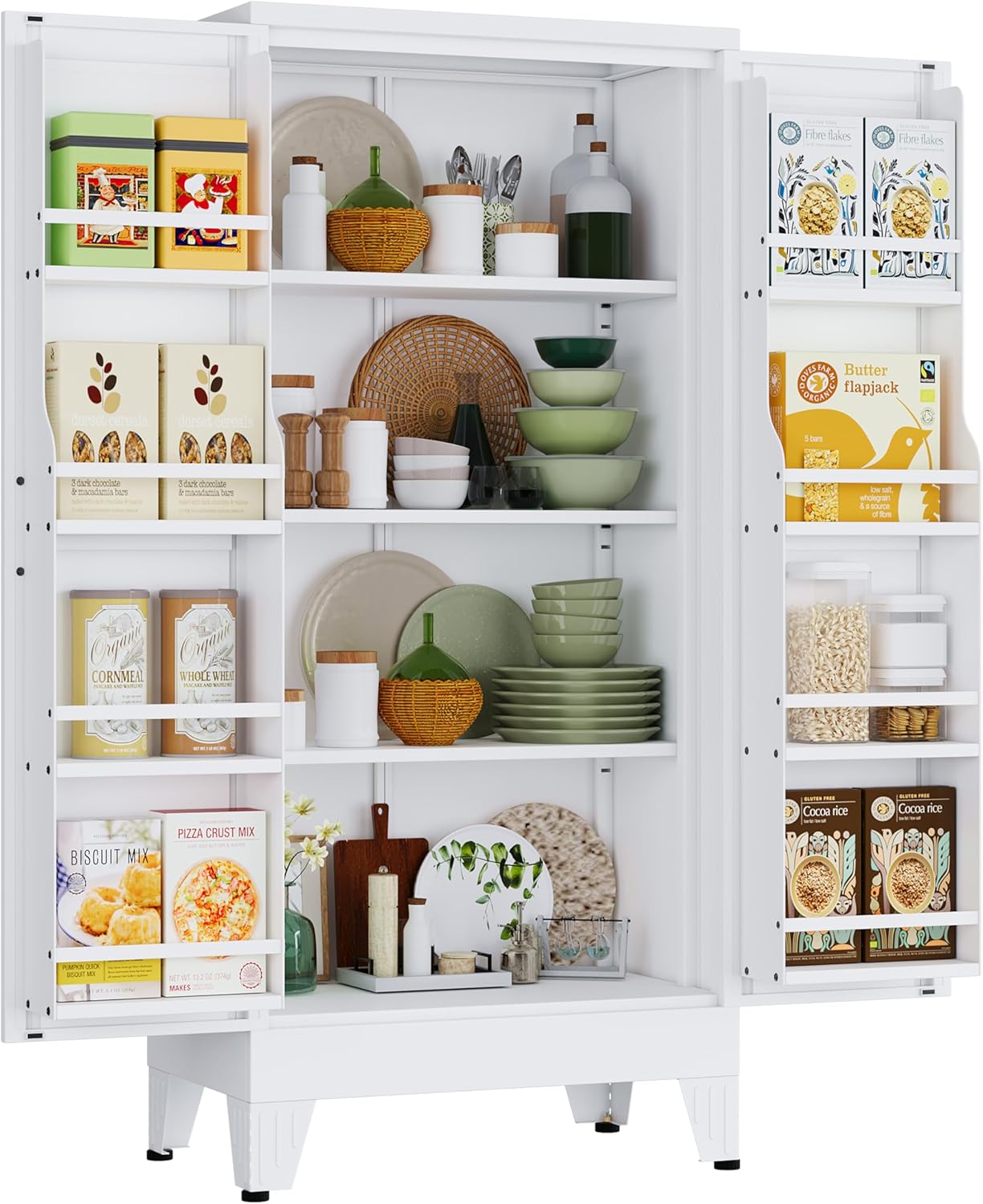 51" H Metal Kitchen Pantry Storage Cabinet, Freestanding Cupboard Storage Cabinet with Doors and