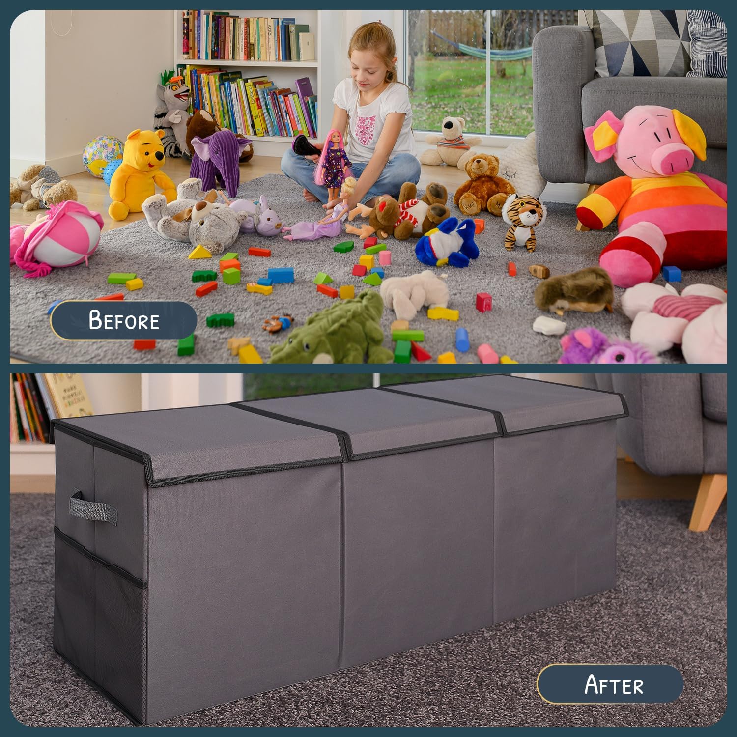 Extra Large Toy Storage Organizer with Lid - Sturdy, Collapsible Toy Chest Storage Box Design